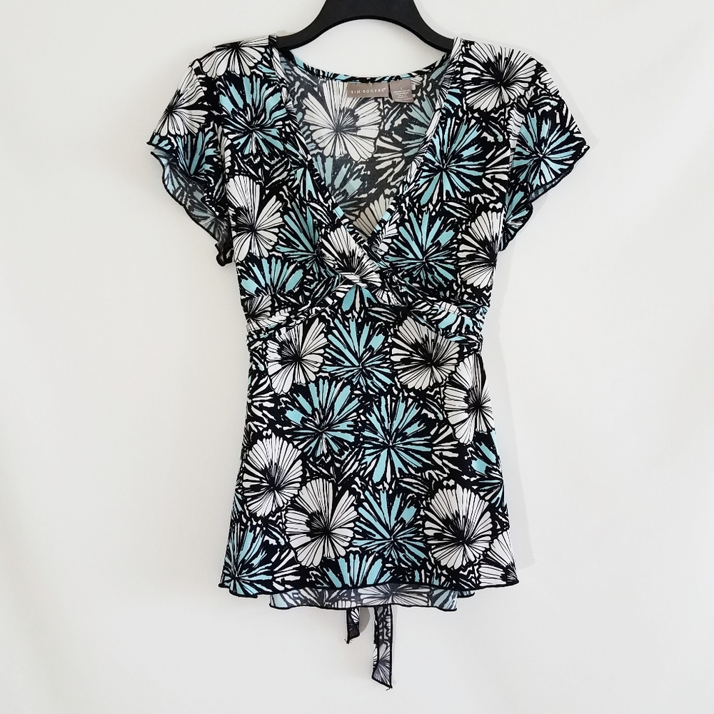 🌺Kim Rogers Short Sleeve Floral Design Top/Blouse